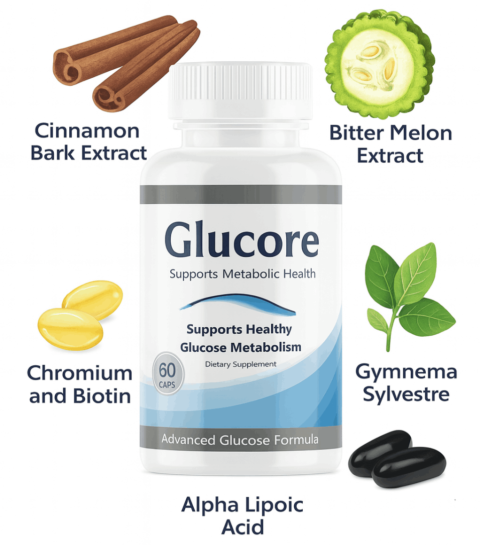 Glucore  supplement bottle for healthy blood sugar support